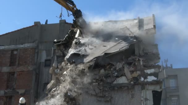 Disyuntor Hidráulico Cortador Columna Excavadora Máquina Trasera Que Trabaja Demolición — Vídeos de Stock