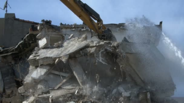 Disyuntor Hidráulico Cortador Columna Excavadora Máquina Trasera Que Trabaja Demolición — Vídeos de Stock