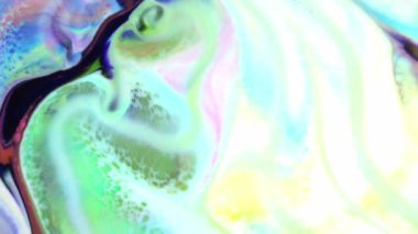 Psikedelik renkli renkli resimlerle soyut bir arkaplan. Sıvı boyanın hareket edip yavaşça kaymasıyla organik etki. Dönüyor ve yayılıyor.