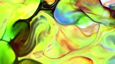 Psikedelik renkli renkli resimlerle soyut bir arkaplan. Sıvı boyanın hareket edip yavaşça kaymasıyla organik etki. Dönüyor ve yayılıyor.