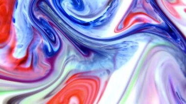 Psikedelik renkli renkli resimlerle soyut bir arkaplan. Sıvı boyanın hareket edip yavaşça kaymasıyla organik etki. Dönüyor ve yayılıyor.