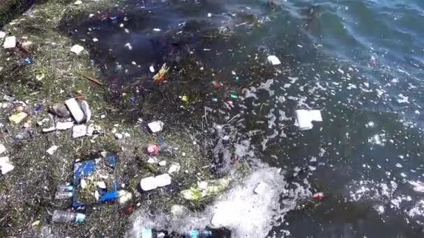 Filmagem Lixo Poluição Praia Muito Agradável — Vídeo de Stock