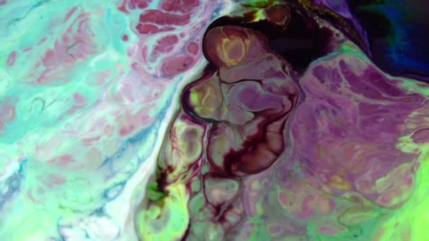 Абстрактная Красота Искусства Разноцветные Чернила Хаоса Распространяются Движении Жидкой Турбулентности — стоковое видео