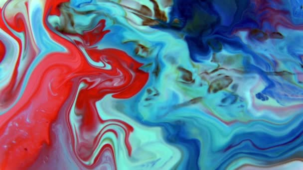 抽象画の美しさが幻想を広げる 液体乱流運動に広がるカラフルなカオスインク — ストック動画