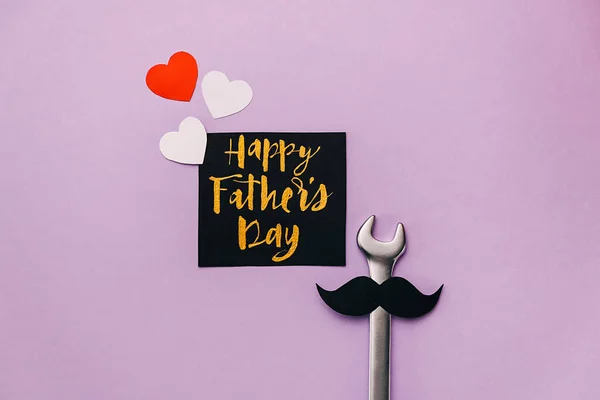 Flat Lay Overhead View Card Con Testo Happy Father Day — Foto Stock