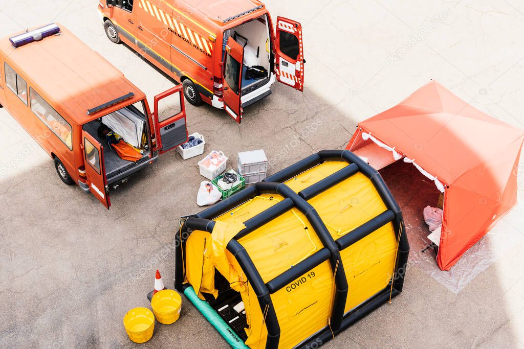 vehicles and fire tunnel for decontamination of covid 19