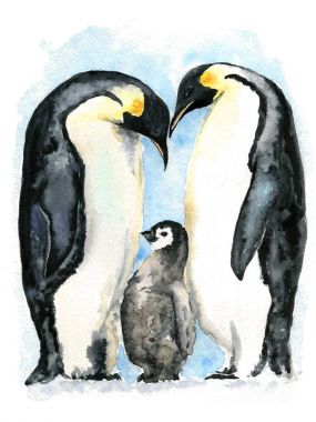 İmparatorluk penguenler suluboya resim