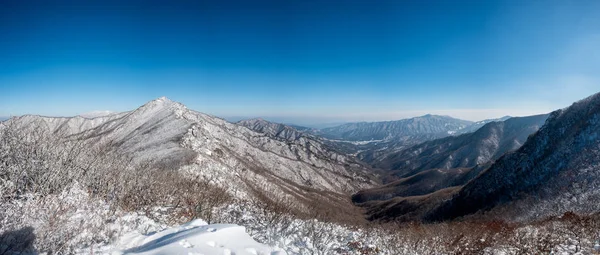 Panoramik kar kaplı Mt. Deokyu, Güney Kore