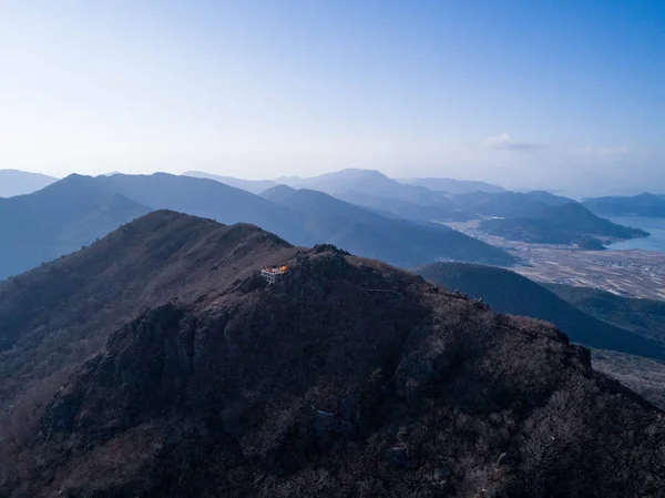 Vista Aérea Montañas Mar Pueblos — Foto de Stock