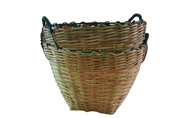 Empty old overlap bamboo basket isolated on white background. — Stock Photo, Image