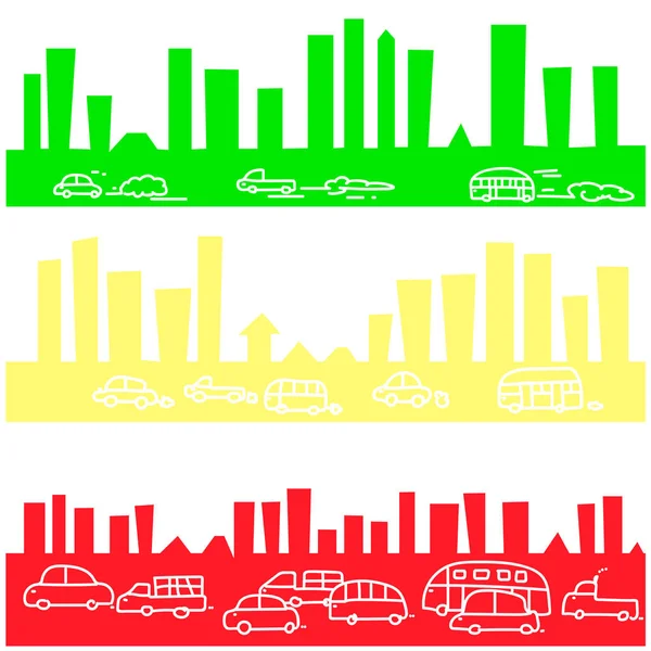 Fundo Tráfego Cidade Doodle Emblema Cor Padrão Verde Amarelo Vermelho —  Vetores de Stock