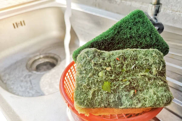 Σφουγγάρι Scrub Για Τον Καθαρισμό Των Μαγειρικών Σκευών Και Των — Φωτογραφία Αρχείου