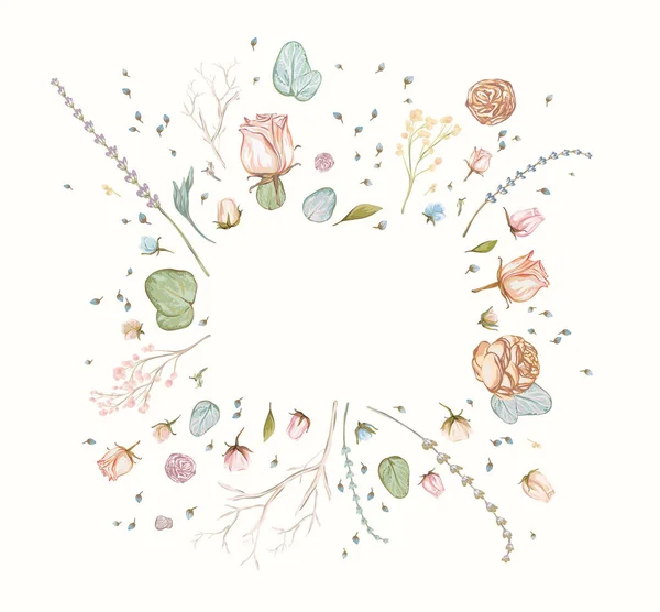 Aquarell Floraler Rahmen Kräuter Und Wildblumen Botanische Handgezeichnete Vektorillustration Retro — Stockvektor