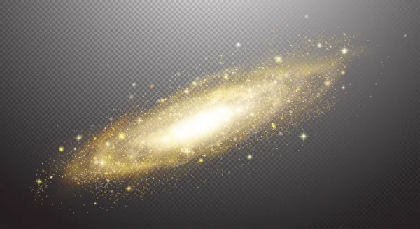 Абстрагированная Спиральная Галактика Внешнее Пространство Изолированное Прозрачном Фоне Золотые Сверкающие — стоковый вектор