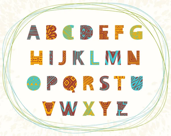 Ethnic Bright Vector Alphabet Hipster Graphic Font Primitive Simple Stylized — 스톡 벡터