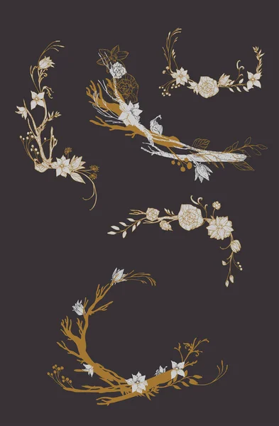 Квітковий Вінтажний Візерунок Ретро Дизайн Шпалер Квітами Ручна Намальована Векторна — стоковий вектор