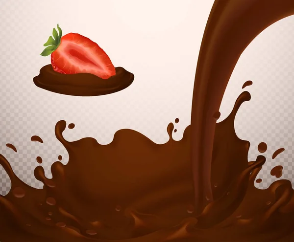 Realistic Choco Creamy Strawberry Drops Blots Splash Leak Delicious Sweet — Stock Vector