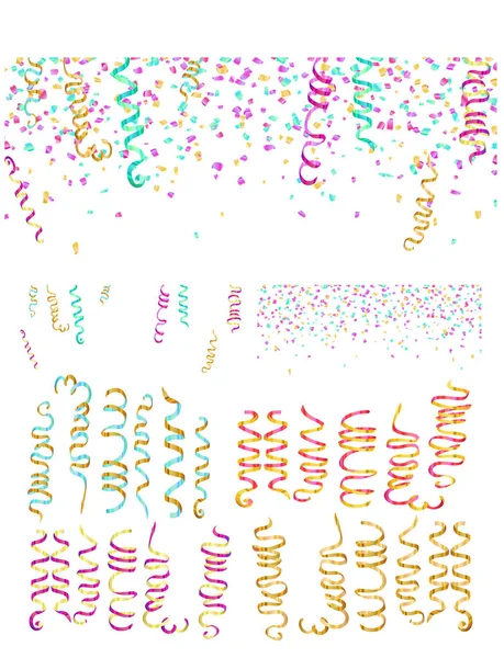 Confetti Colorido Conjunto Serpentina Fondo Colorido Brillante Elementos Editables Decoración — Archivo Imágenes Vectoriales