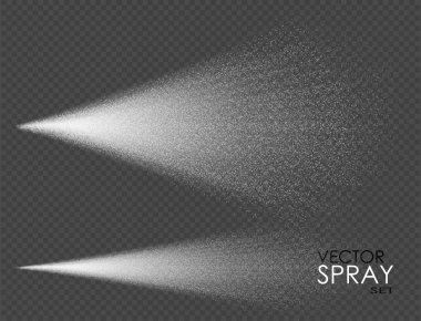 Water spray, white smoke, dust and dots, mist of atomizer. Vector effect, 3d illustration, cosmetic design clipart