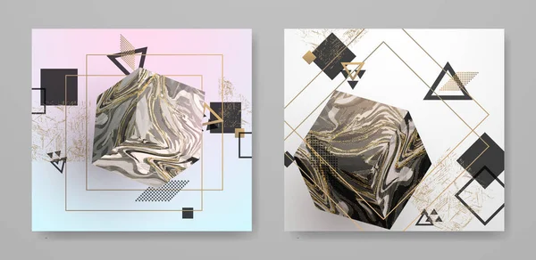 Gold Schwarz Weiße Marmorschablone Künstlerisches Cover Design Farbenfrohe Textur Realistischer — Stockvektor