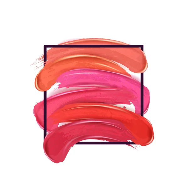 Uitstrijkjes Lippenstift Set Geïsoleerd Een Witte Achtergrond Schoonheid Cosmetica Kleurrijke — Stockvector