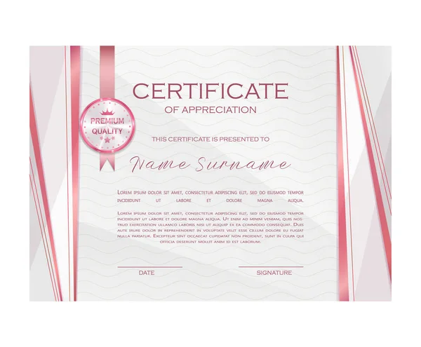 Certificado Qualificação Apreciação Design Feminino Com Meio Tom Luxo Elegante —  Vetores de Stock