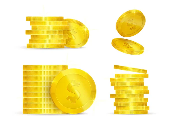 Zestaw Złotych Monet Spada Można Edytować Elementy Realistycznego Ikonę Białym — Wektor stockowy
