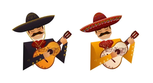 Cinco Mayo Affiche Homme Costume Mexicain Traditionnel Avec Guitare Sombrero — Image vectorielle