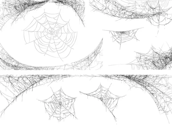 Collezione Cobweb Isolata Sfondo Nero Trasparente Spiderweb Halloween Design Elementi — Vettoriale Stock