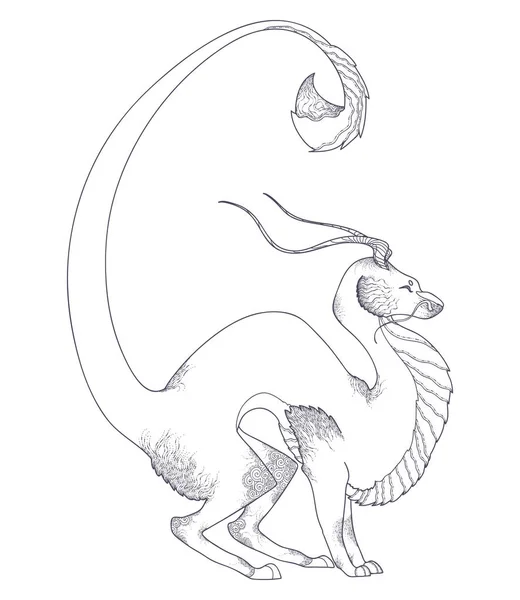 手绘复古海马或水怪 魔术海或水马 民俗主题 Art 纹章和标志概念 Art 线艺术样式中的孤立向量插图 神话生物 — 图库矢量图片