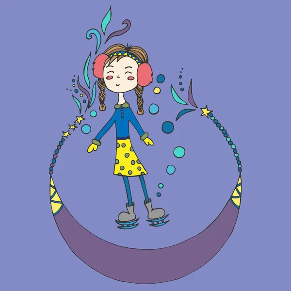 Paten bir kız. Bir vektör, karikatür, elle çizilmiş bir doodle