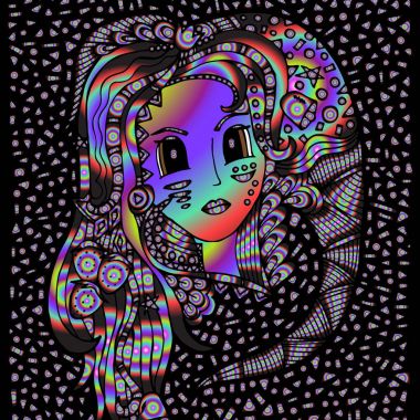 Kadının yüzüne, doodle, Mozaik. Vektör çizim, psychedelic desen