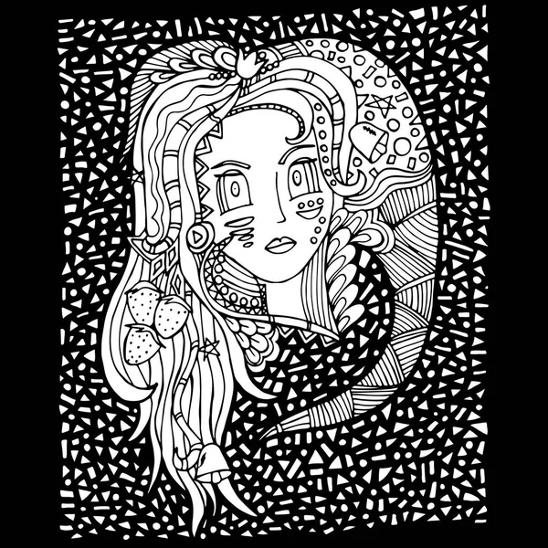 Kadının yüzüne, doodle, Mozaik. Vektör çizim, psychedelic desen