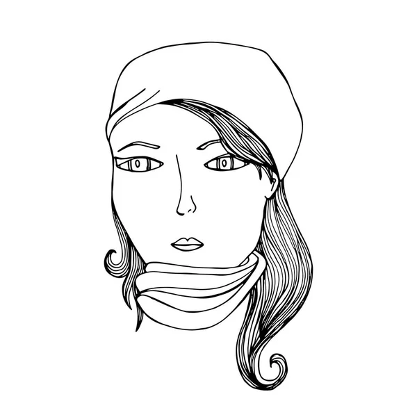 Cara Una Chica Con Pelo Vector Una Caricatura Boceto Pintado — Vector de stock