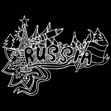 Ülke Russia.Vector illüstrasyon, elle çizilmiş doodle logo. Tekstil baskı