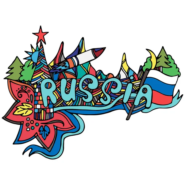 Ülke Russia.Vector illüstrasyon, elle çizilmiş doodle logo. Tekstil baskı
