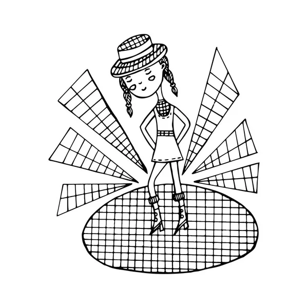 Kız dans ediyor. Bir vektör çizim, el ile çizilmiş bir doodle