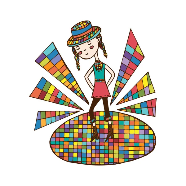Kız dans ediyor. Bir vektör çizim, el ile çizilmiş bir doodle