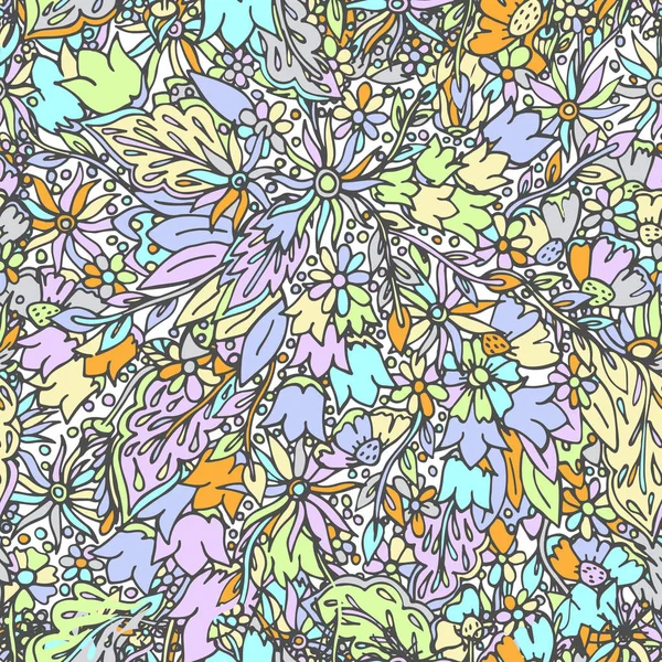 Abstracte Bloemen Naadloze Patroon Getekende Dudles Voor Meditatie Rustgevende Textiel — Stockvector