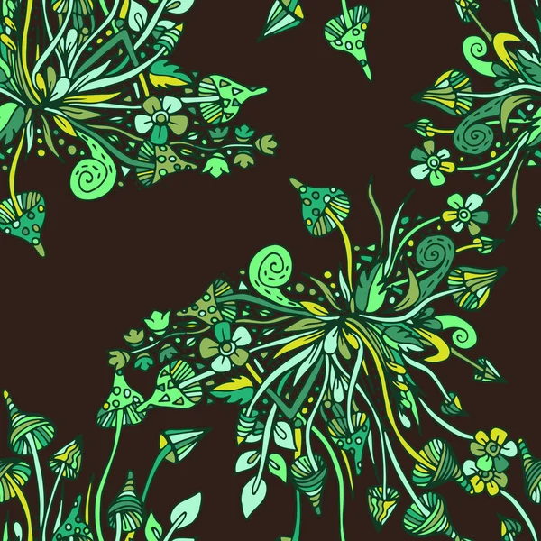 Psilosibin, sinek agarics mantarlar. Dikişsiz desen, parlak, psychedelic, doodle elle çizilmiş