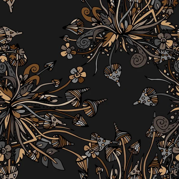 Psilosibin, sinek agarics mantarlar. Dikişsiz desen, parlak, psychedelic, doodle elle çizilmiş