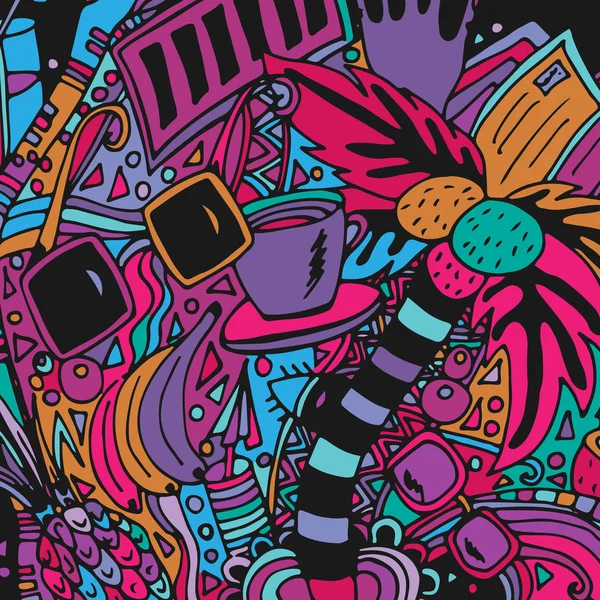 Bir palmiye ve güneş gözlüğü. Bir soyut psychedelic deseni. Bir vektör çizim, el ile çizilmiş bir doodle