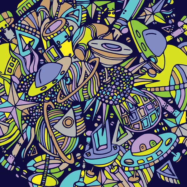 Alanı desen. Gezegenler, ufo, doodle. Elle çizilmiş vektör çizim