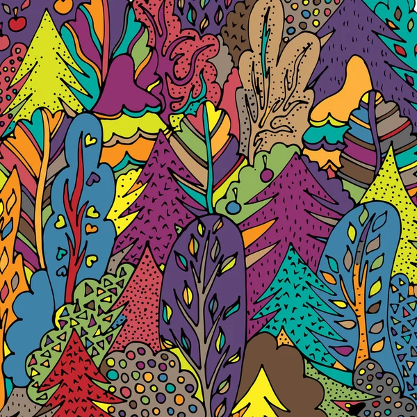 Bäume Wald Vektorillustration Skizze Von Hand Gezeichnet — Stockvektor