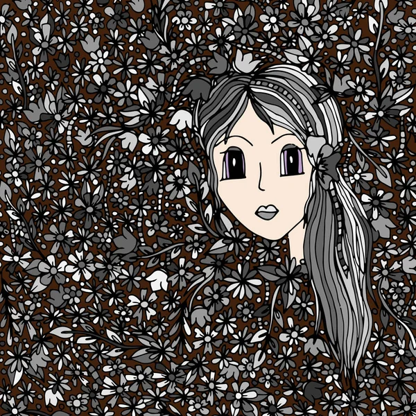 Çıtır kızın yüzü. Vektör çizim, el ile çizilmiş kroki