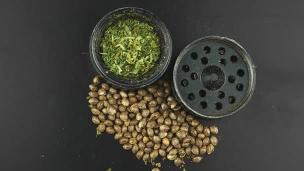 Grinder to grind herbs filled grated marijuana. — Stockvideo