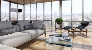 modern parlak iç mekan 3D resimleme