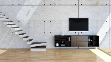 modern parlak iç mekan 3D resimleme