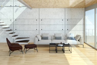 modern parlak iç mekan 3D resimleme