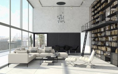 modern parlak iç mekan 3D resimleme